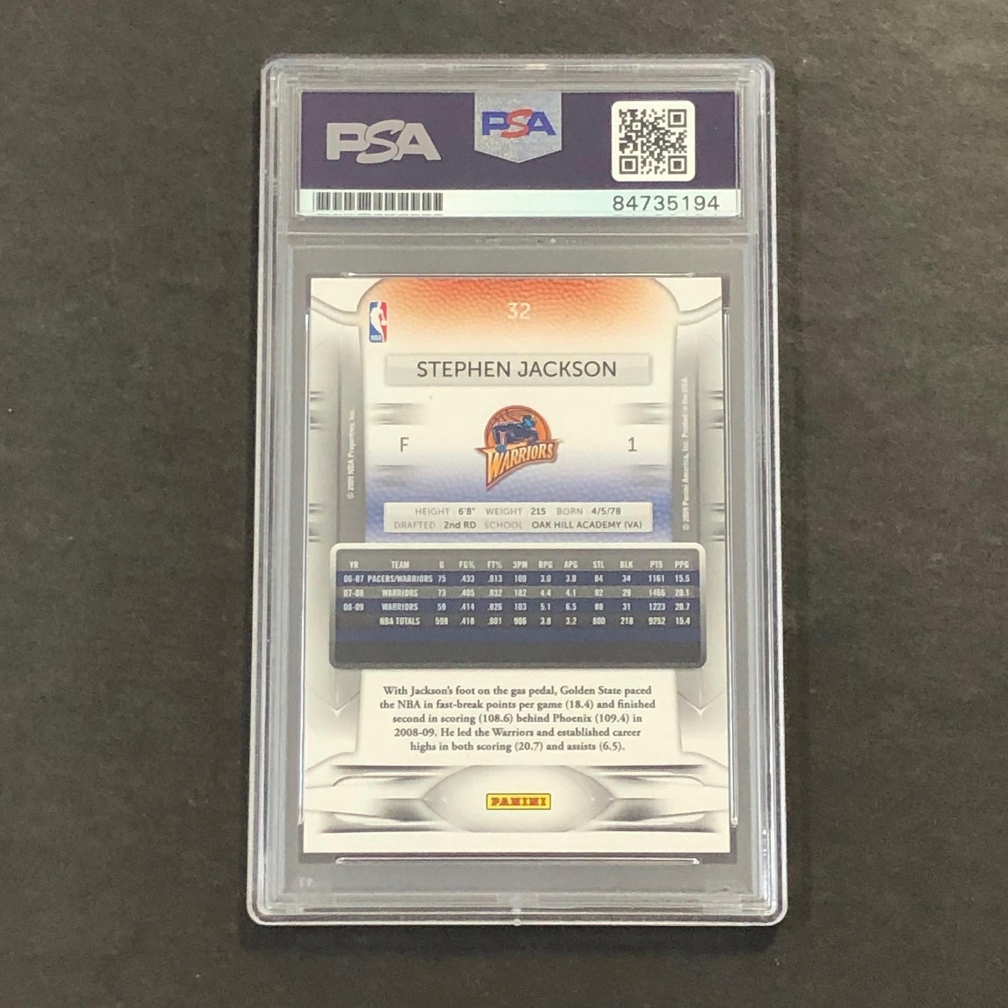 2009-10 Panini Prestige #32 Stephen Jackson Signed Card AUTO PSA Slabbed