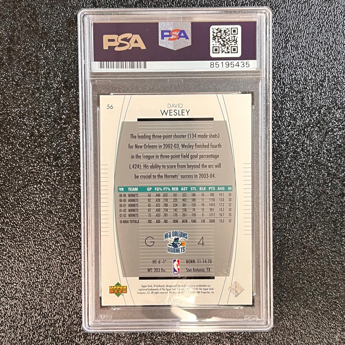 2003-04 Upper Deck Basketball #56 David Wesley Signed Card AUTO PSA Slabbed Horn