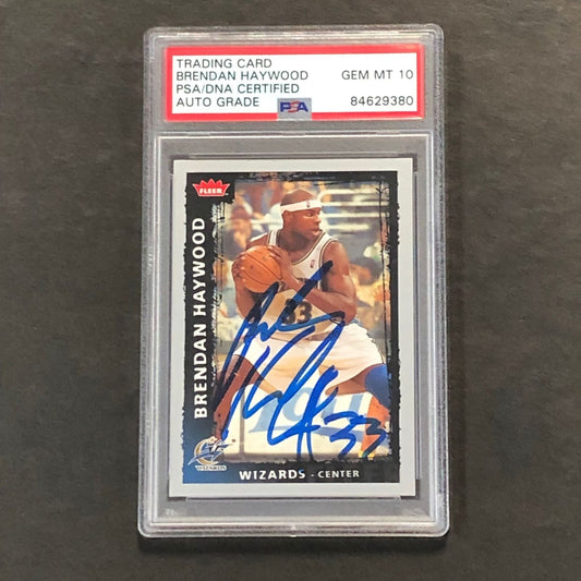2008-09 FLEER #31 Brendan Haywood Signed Card AUTO GRADE 10 PSA Slabbed Wizards
