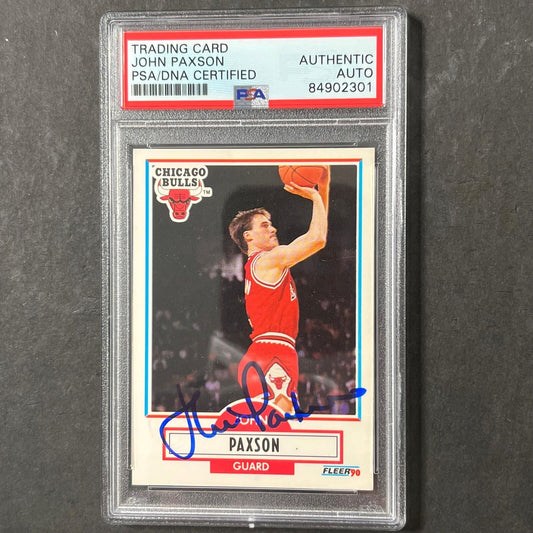 1990-91 Fleer #28 John Paxson Signed Card AUTO PSA Slabbed Bulls