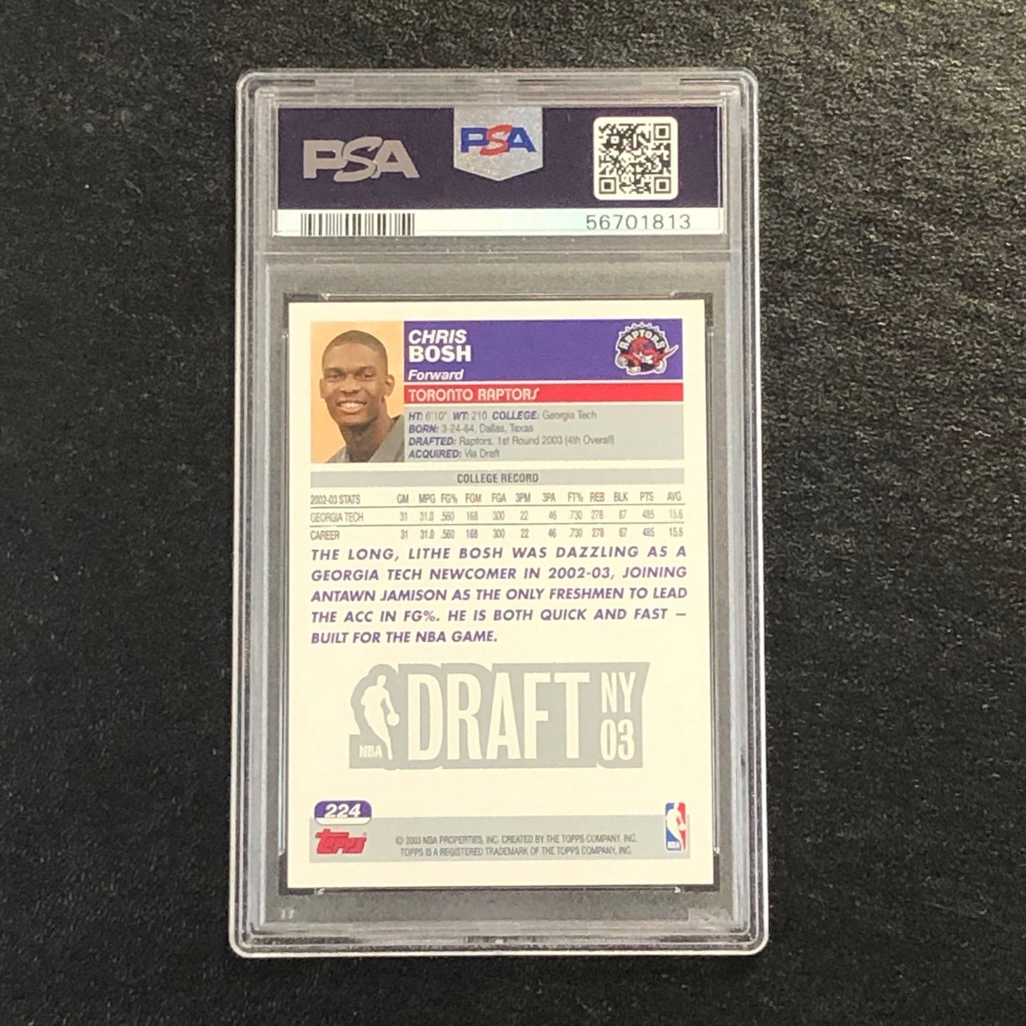 2003 Topps #224 Chris Bosh PSA 8 NM-MT Draft Pick