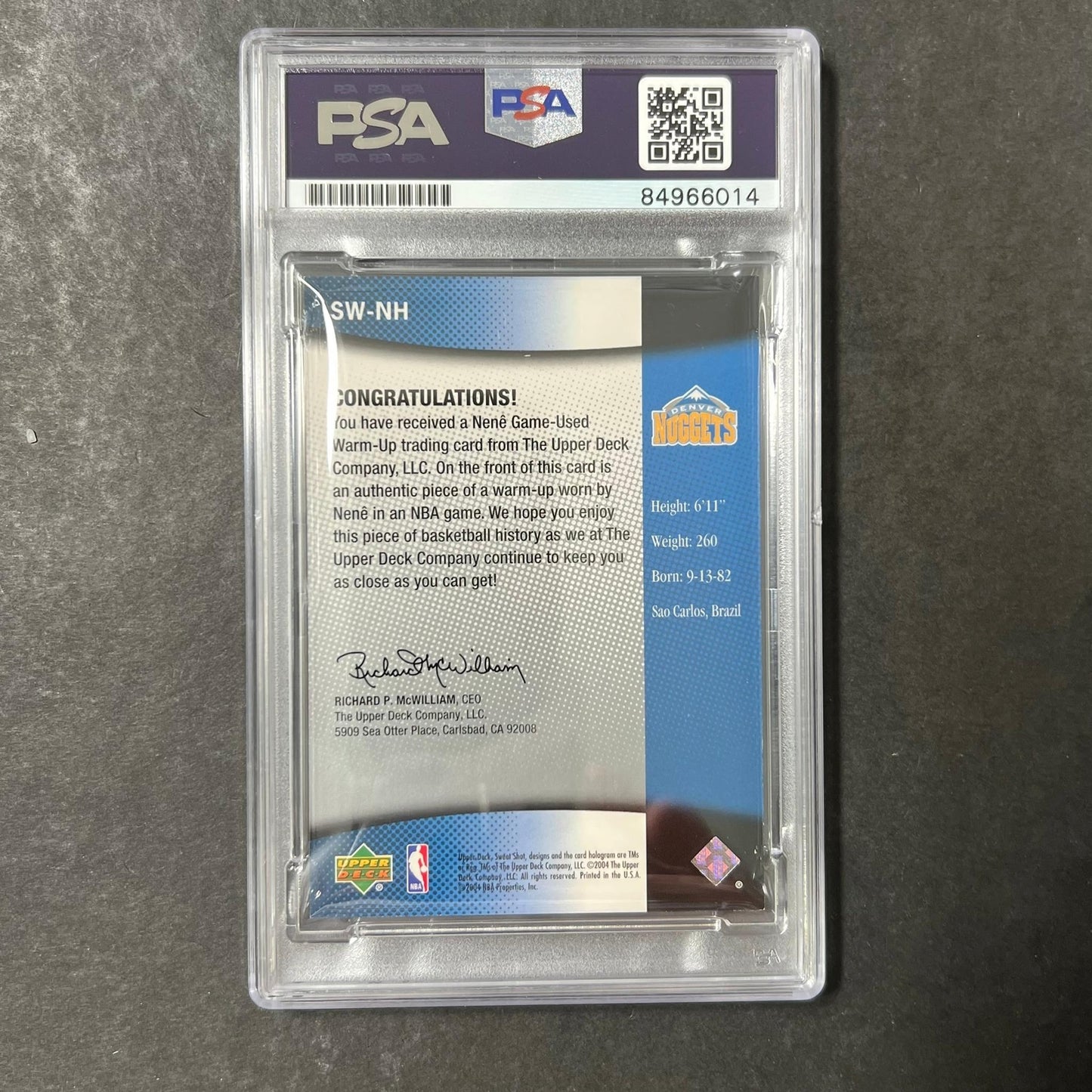 2004 Upper Deck Sweet Watches #SW-NH Nene Hilario Signed AUTO PSA Slabbed Nugget