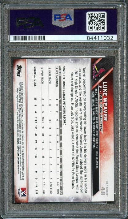 2016 Topps Pro Debut #48 Luke Weaver Signed Card PSA Slabbed Auto Grade 10 Cardi