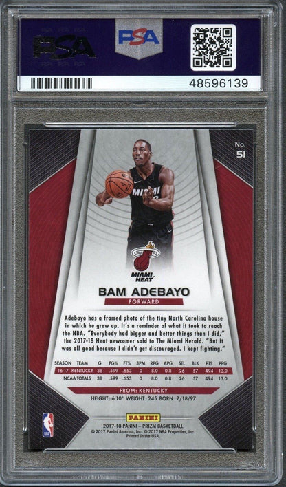 2017 Panini Prizm #51 Bam Adebayo PSA 9 Mint RC Miami Heat