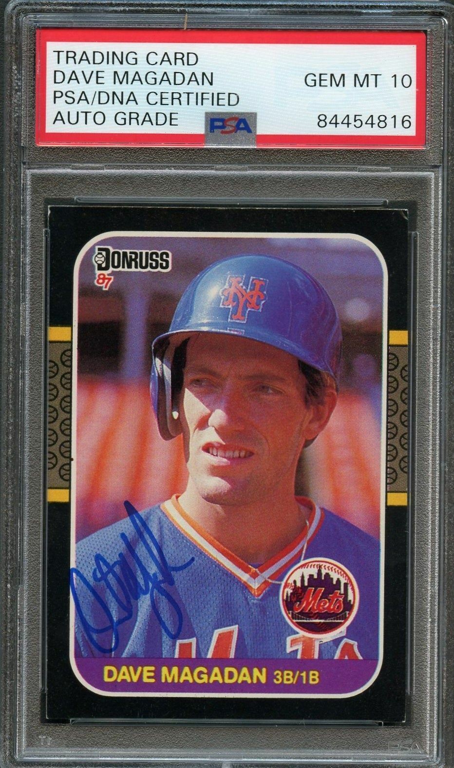 1987 Donruss #575 DAVE MAGADAN Signed Card PSA Slabbed Auto 10 Mets