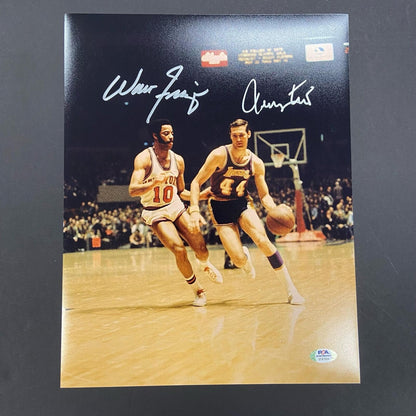 Jerry West and Walt Frazier signed 11x14 photo PSA/DNA Los Angeles Lakers Autogr