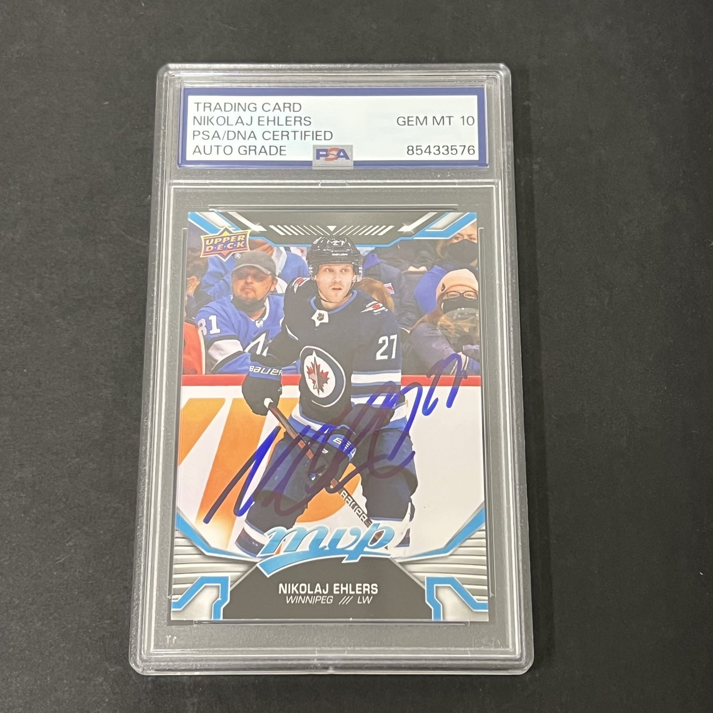 2022-23 MVP Hockey #189 Nikolaj Ehlers signed card PSA Auto 10 Jets