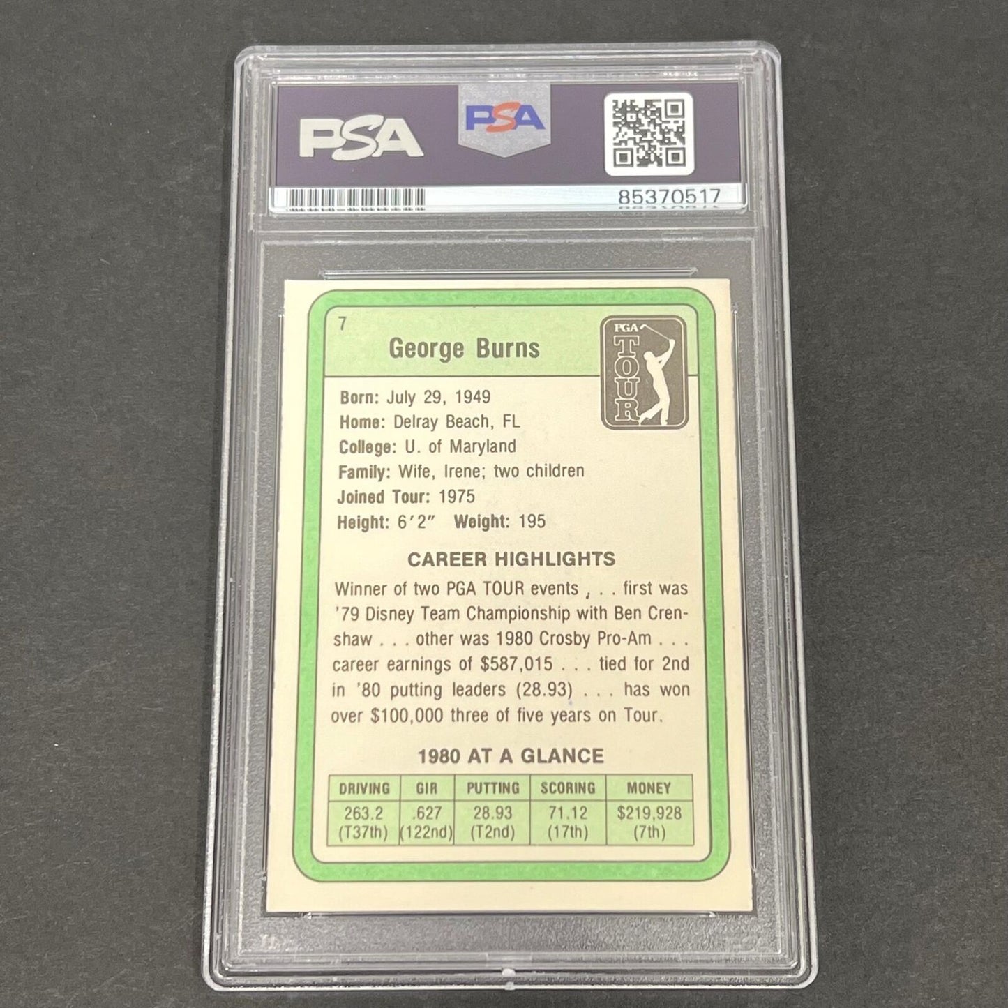 1981 Donruss PGA Tour #7 George Burns Signed Card AUTO PSA Slabbed Golf