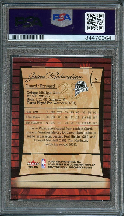 2004-05 Fleer Throwbacks #6 Jason Richardson Signed Card AUTO PSA Slabbed Warrio