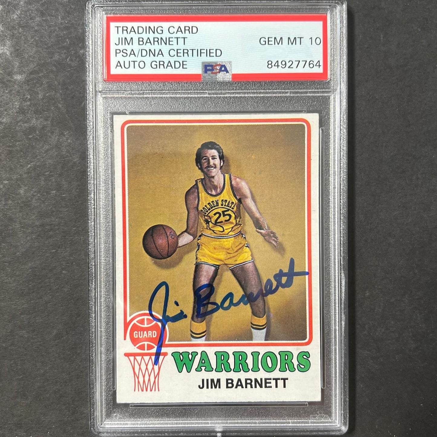 1973-74 TOPPS #108 Jim Barnett Signed Card AUTO 10 PSA Slabbed