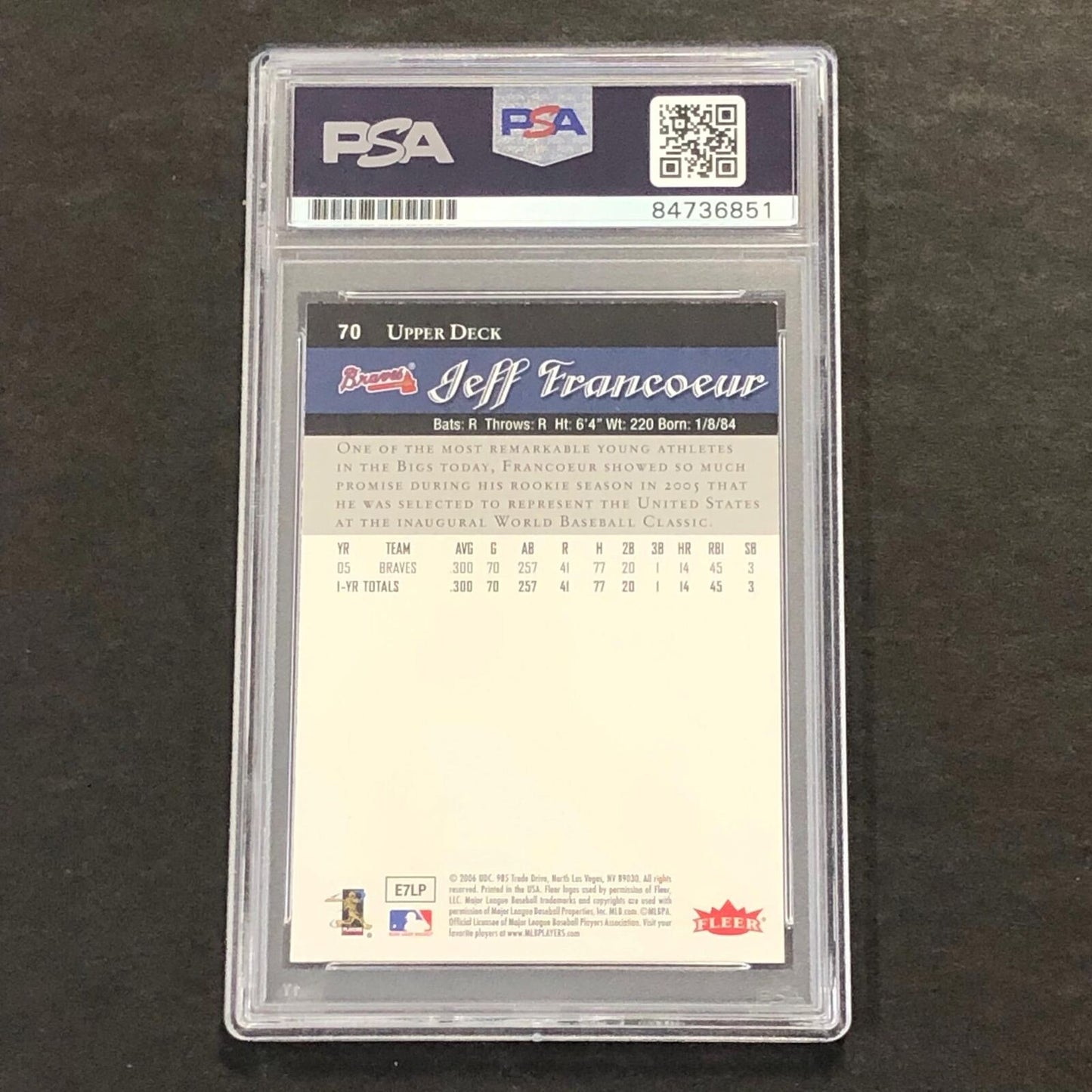 2005 Fleer Jeff Francoeur #70 Signed Card AUTO PSA Slabbed