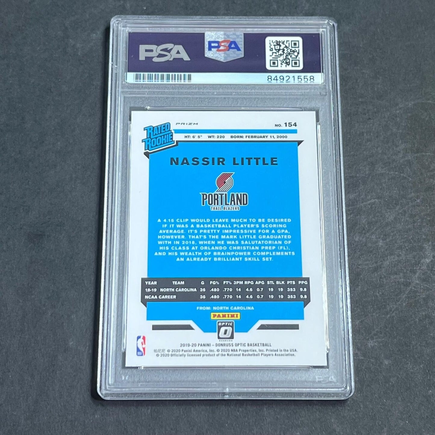2019-20 Panini Optic #154 Nassir Little Signed Rookie Card AUTO 10 PSA Slabbed R