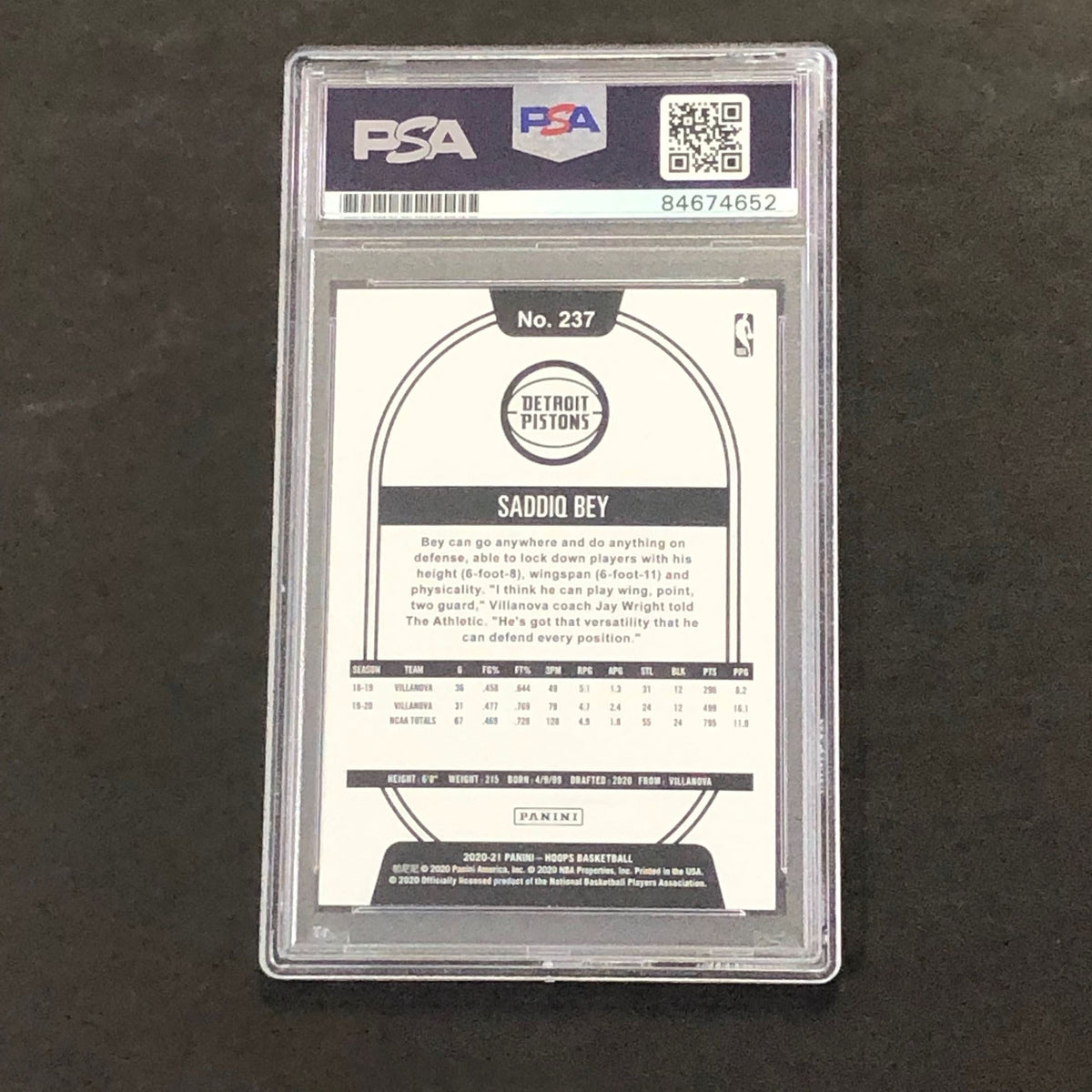 2020-21 NBA Hoops #237 Saddiq Bey Signed Card AUTO GRADE 10 PSA Slabbed RC Pisto