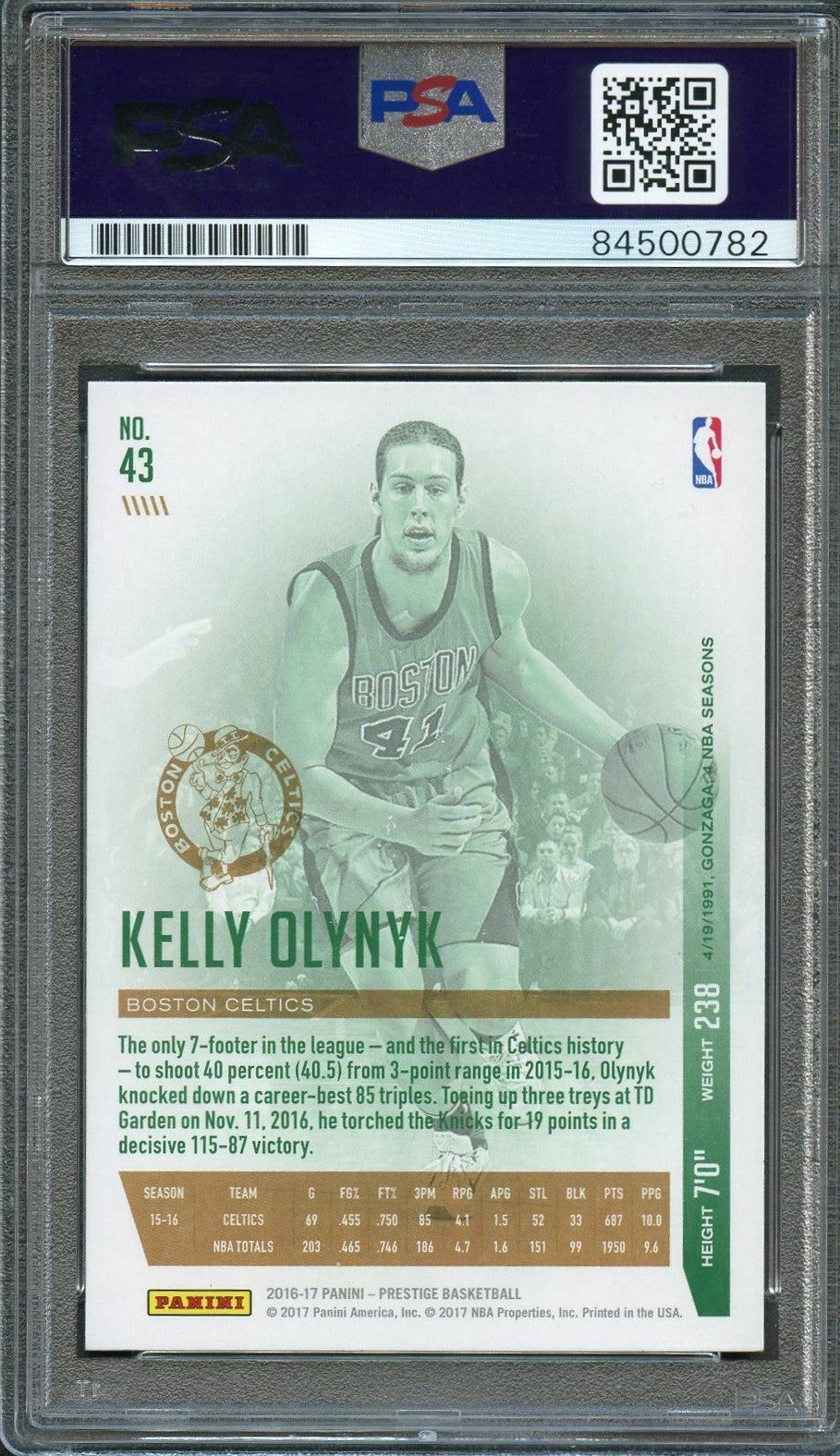 2016-17 Panini Prestige #43 Kelly Olynyk Signed Rookie Card AUTO 10 PSA Slabbed