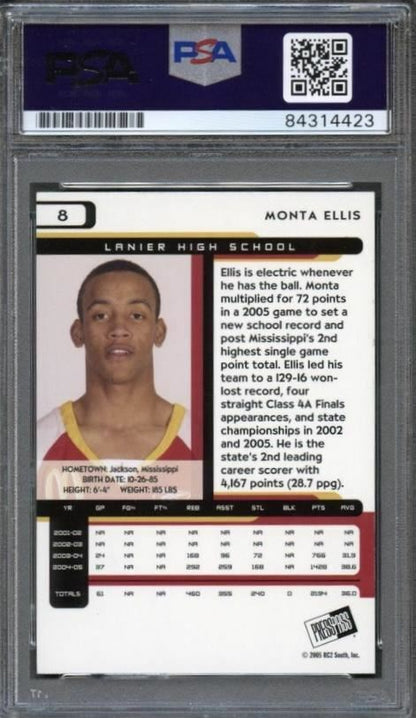 2005 Press Pass #8 MONTA ELLIS Signed Card AUTO PSA Slabbed Warriors