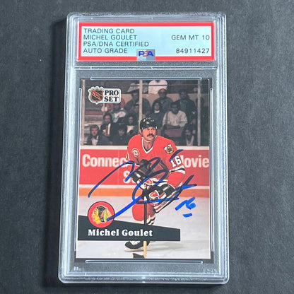 1991-92 Pro Set #50 Michel Goulet Signed Card AUTO 10 PSA slabbed Blackhawks