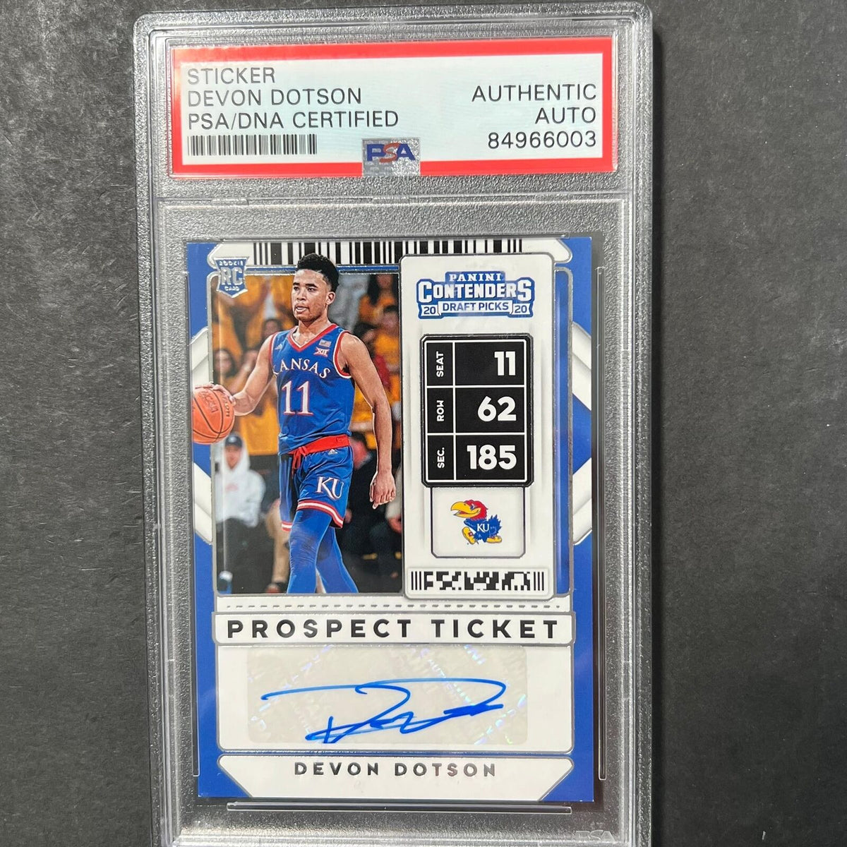 2020 Panini Contenders #91 Devon Dotson Signed Card AUTO PSA Slabbed Jayhawks