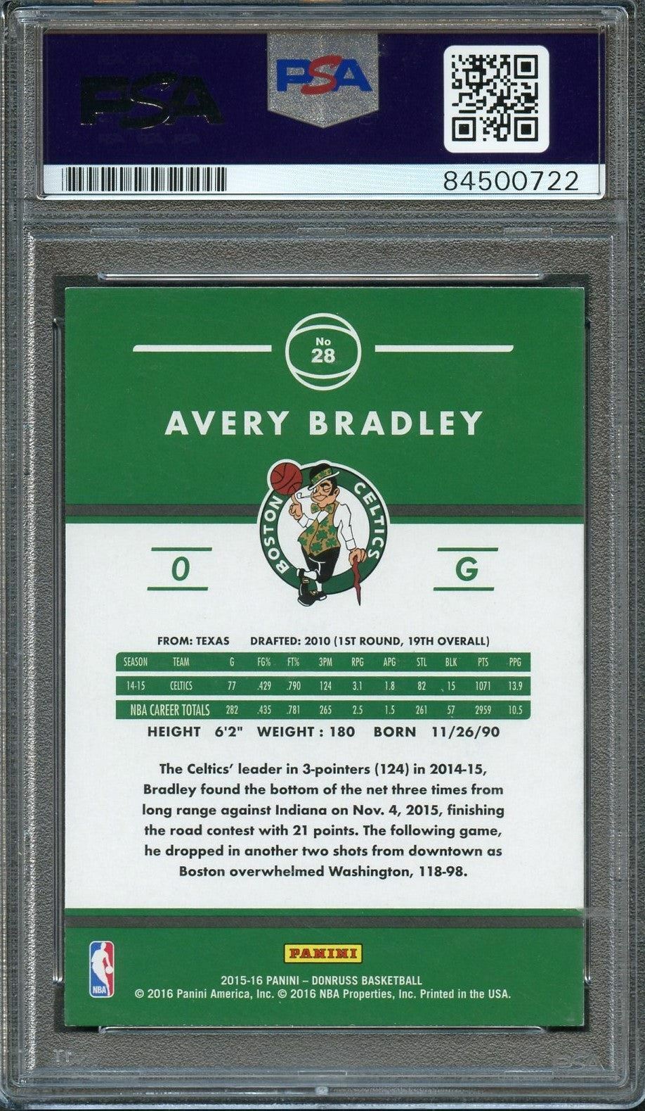 2015-16 Donruss #28 Avery Bradley Signed Card AUTO 10 PSA/DNA Slabbed Celtics