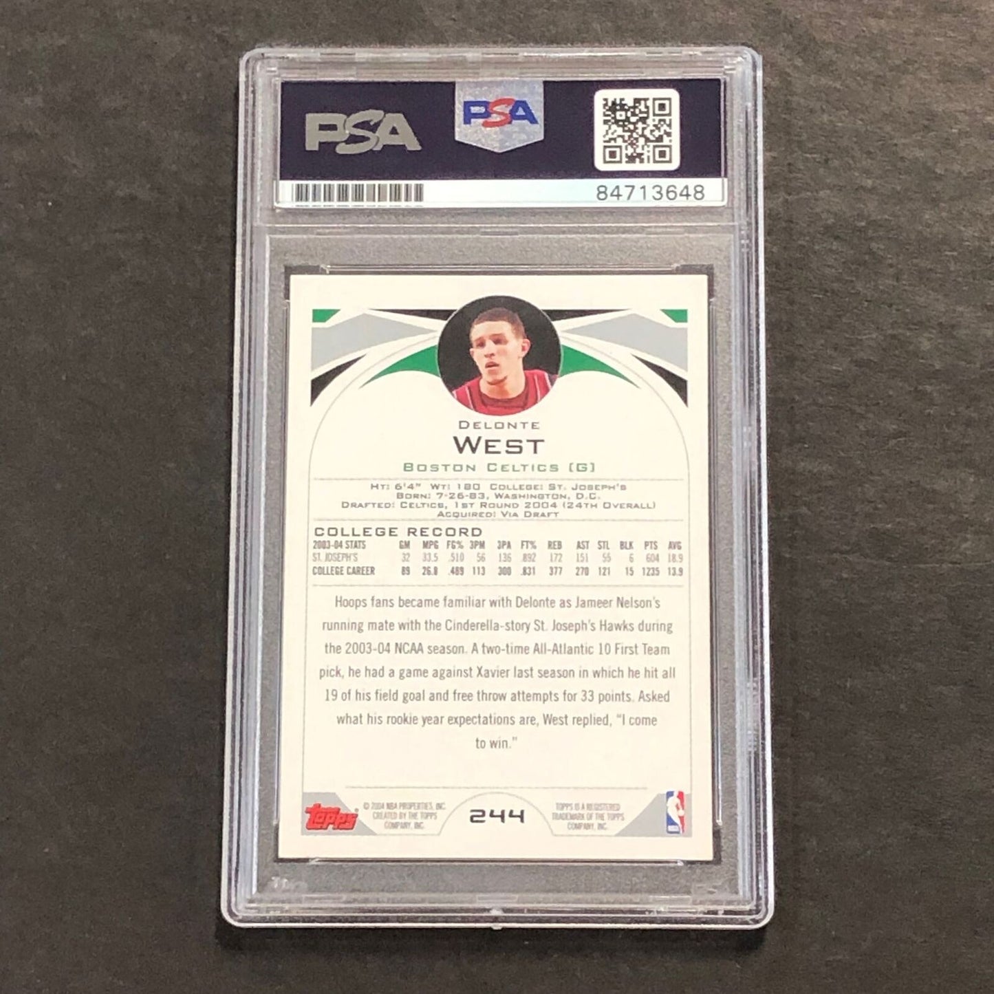 2004-05 Topps #244 Delonte West Signed Card AUTO PSA Slabbed RC Celtics
