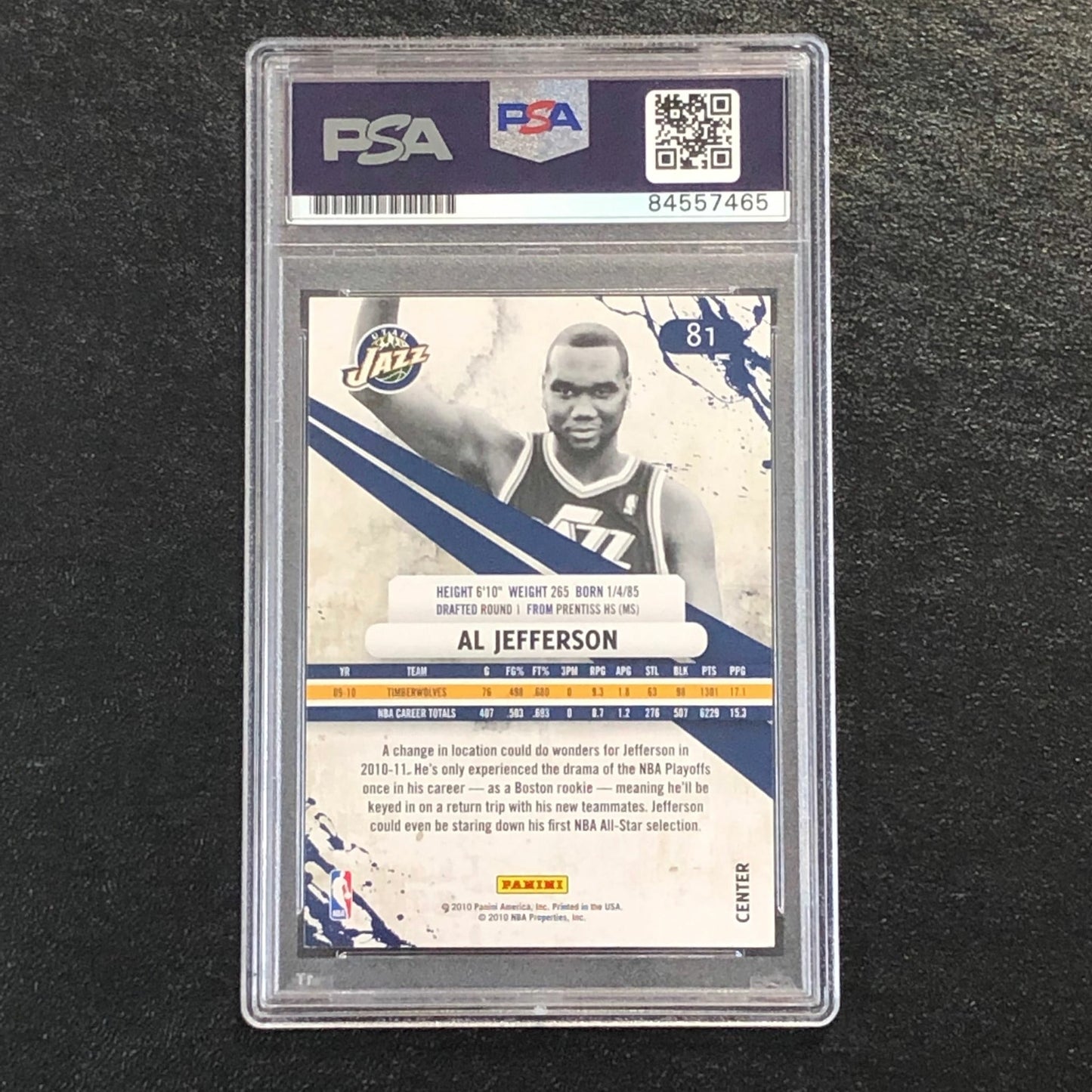 2010-11 Rookies & Stars #81 Al Jefferson Signed Card AUTO 10 PSA Slabbed Jazz