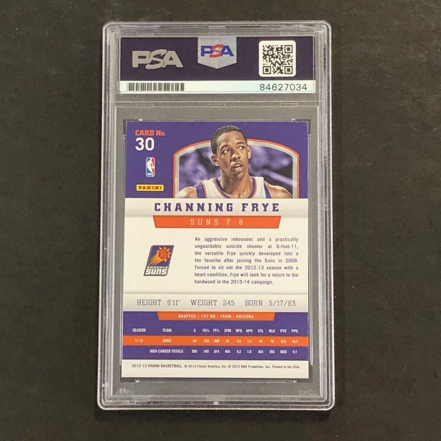 2012-13 Panini #30 Channing Frye Signed Card AUTO 10 PSA Slabbed Suns