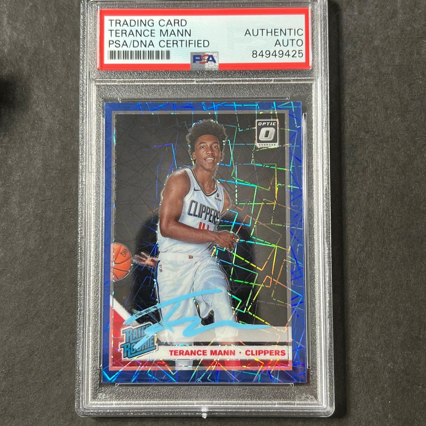 2019-20 Panini Donruss Optic #165 Terance Mann Signed Card AUTO PSA Slabbed Clip