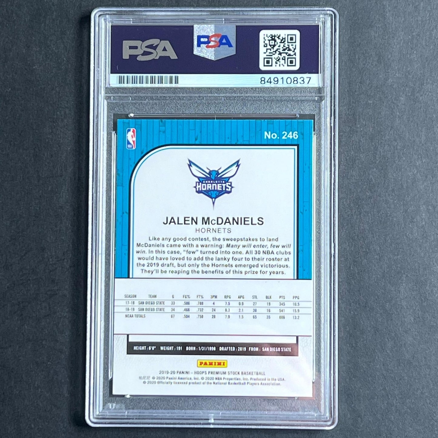 2019-20 Panini Hoops #246 Jalen McDaniels Signed Card AUTO PSA Slabbed Hornets