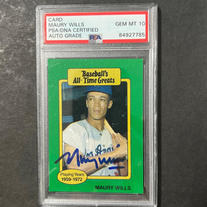 1959-72 Baseball All-Time Greats Maury Wills Signed Card PSA Slabbed AUTO 10 Dod