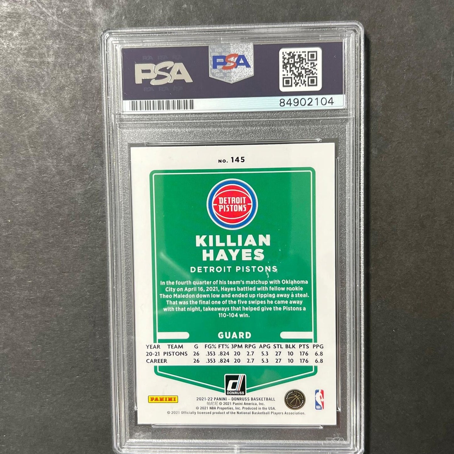 2020-21 Panini Donruss #145 Killian Hayes Signed Card AUTO PSA Slabbed RC Piston