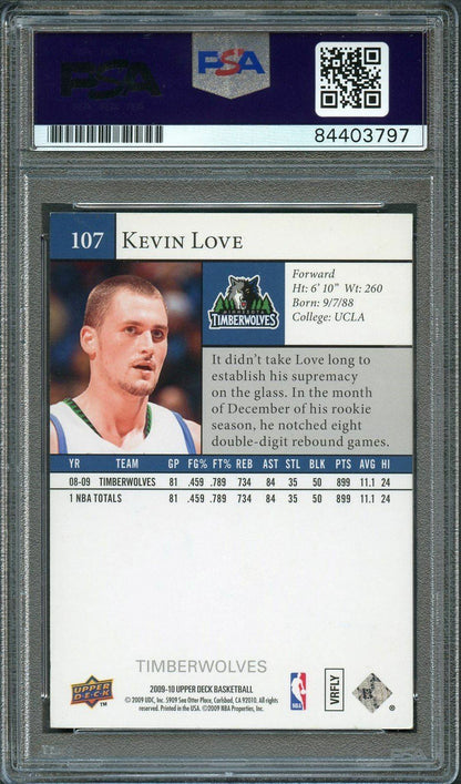 2009-10 Upper Deck #107 Kevin Love Signed Card AUTO PSA Slabbed Timberwolves