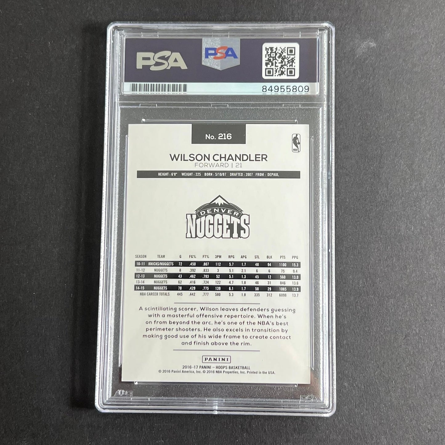 2016-17 Panini Hoops #216 Wilson Chandler Signed Card AUTO PSA Slabbed Nuggets