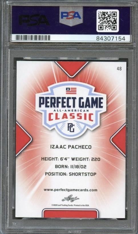 2020 Leaf Perfect Game Izaac Pacheco Signed Card AUTO PSA Slabbed