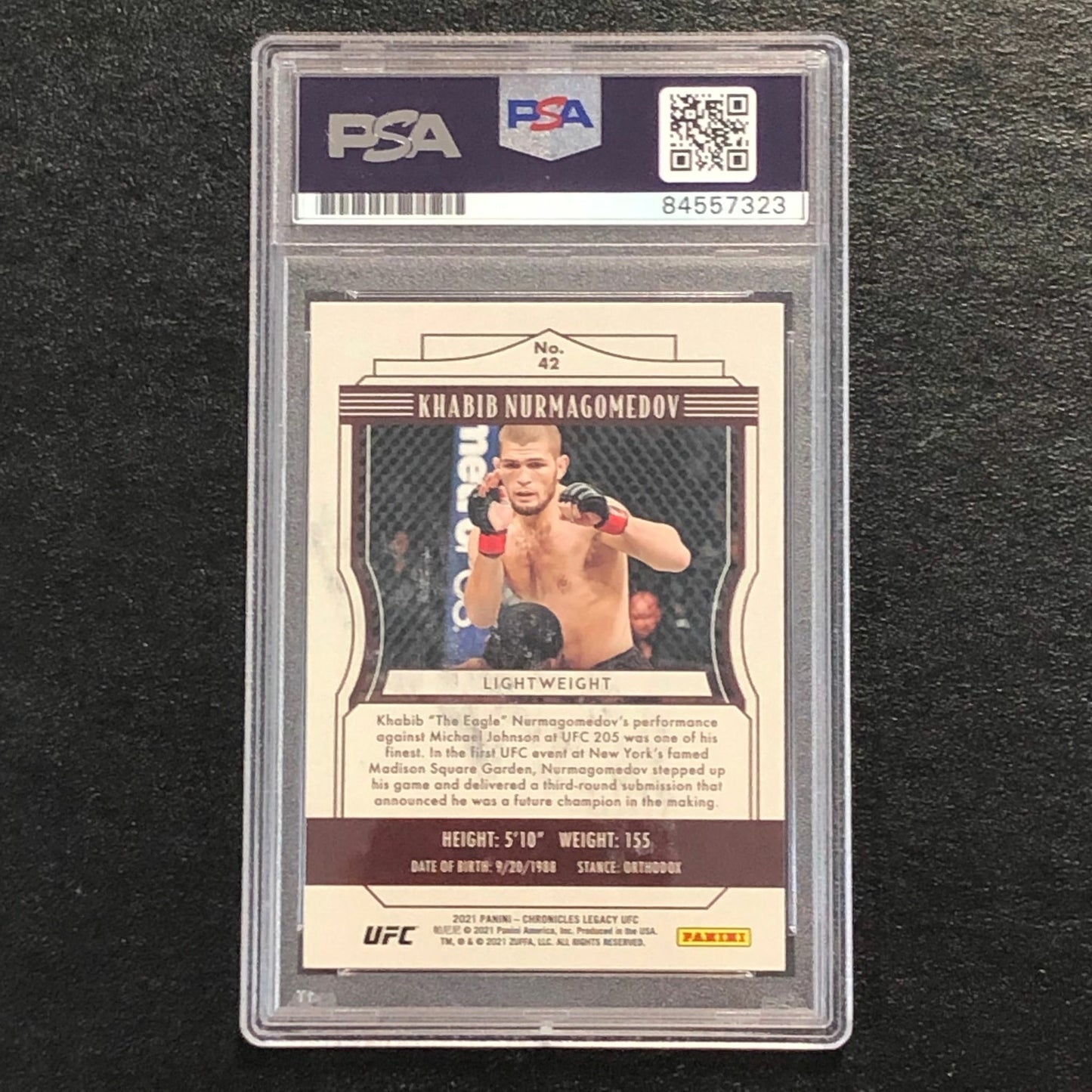2021 Panini Chronicles #42 Khabib Nurmagomedov Signed Card AUTO PSA Slabbed