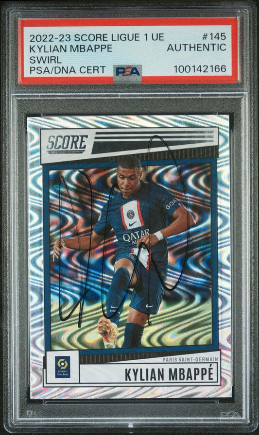 2022-23 Panini Score Ligue 1 PSG Swirl #145 Kylian Mbappe Signed Card PSA/DNA Au