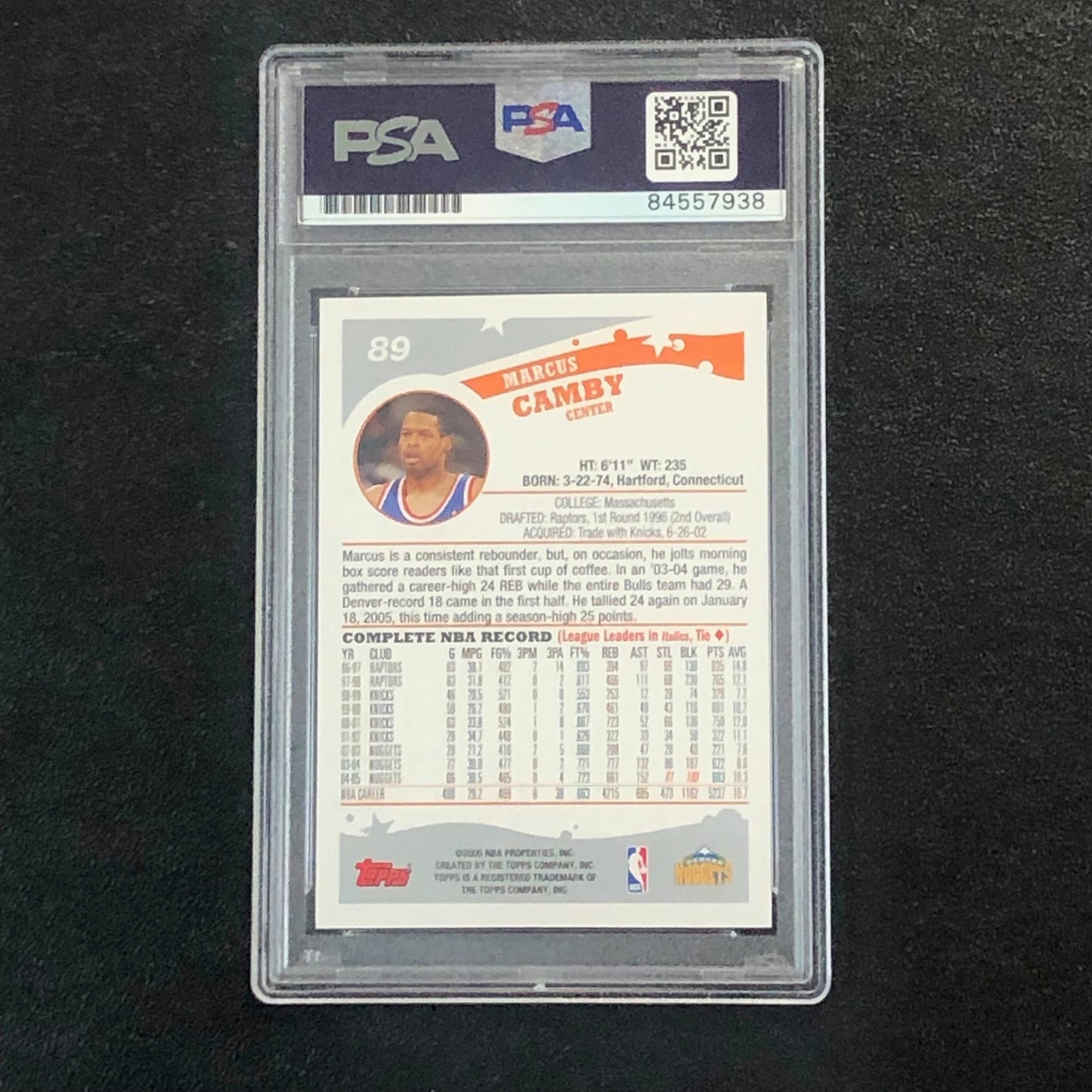 2005-06 Topps #89 Marcus Camby Signed AUTO PSA Slabbed Nuggets