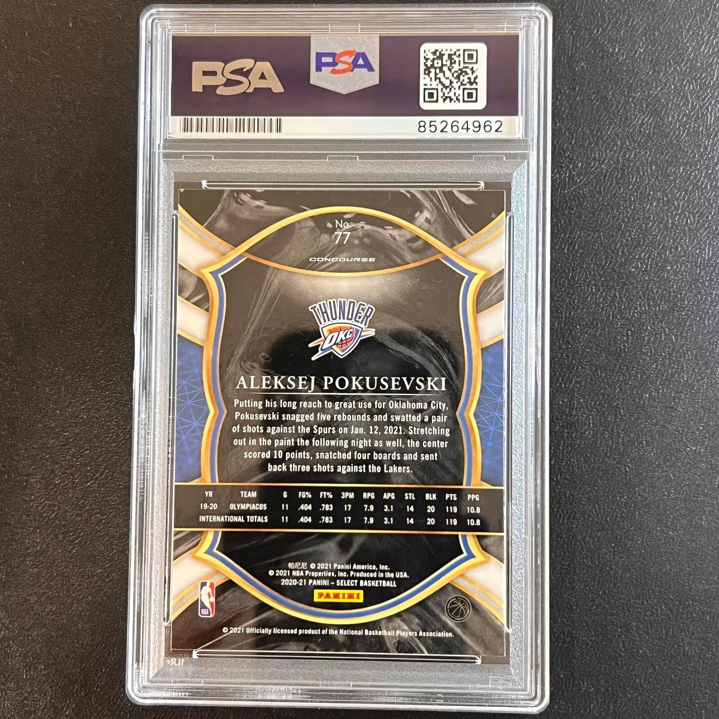 2020-21 Panini Select #77 Aleksej Pokusevski Signed Card AUTO PSA Slabbed RC Thu