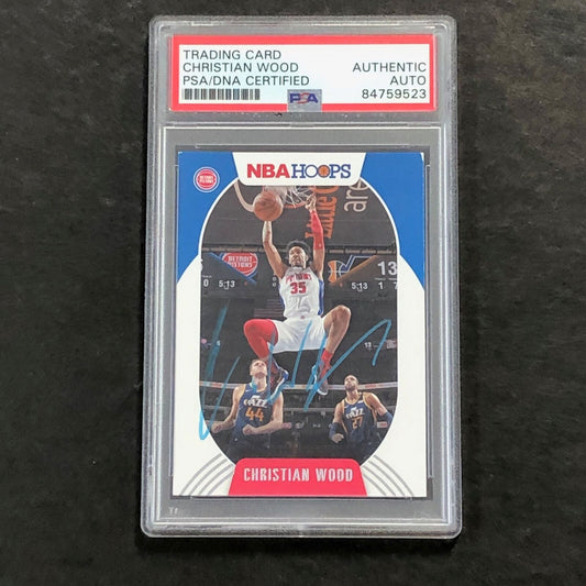 2020-21 Panini NBA Hoops #25 Christian Wood Signed Card AUTO PSA Slabbed Pistons