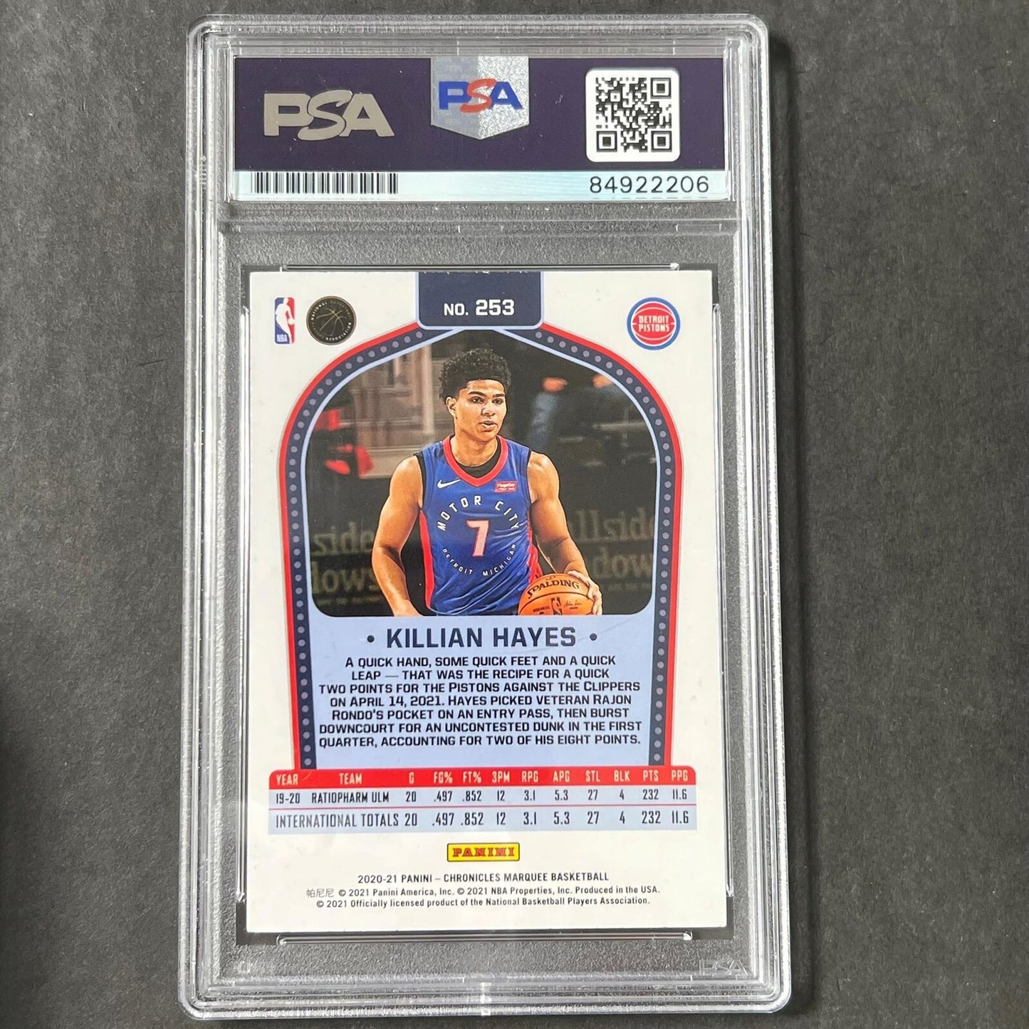 2020-21 Panini Chronicles Marquee #253 Killian Hayes Signed Card AUTO 10 PSA Sla