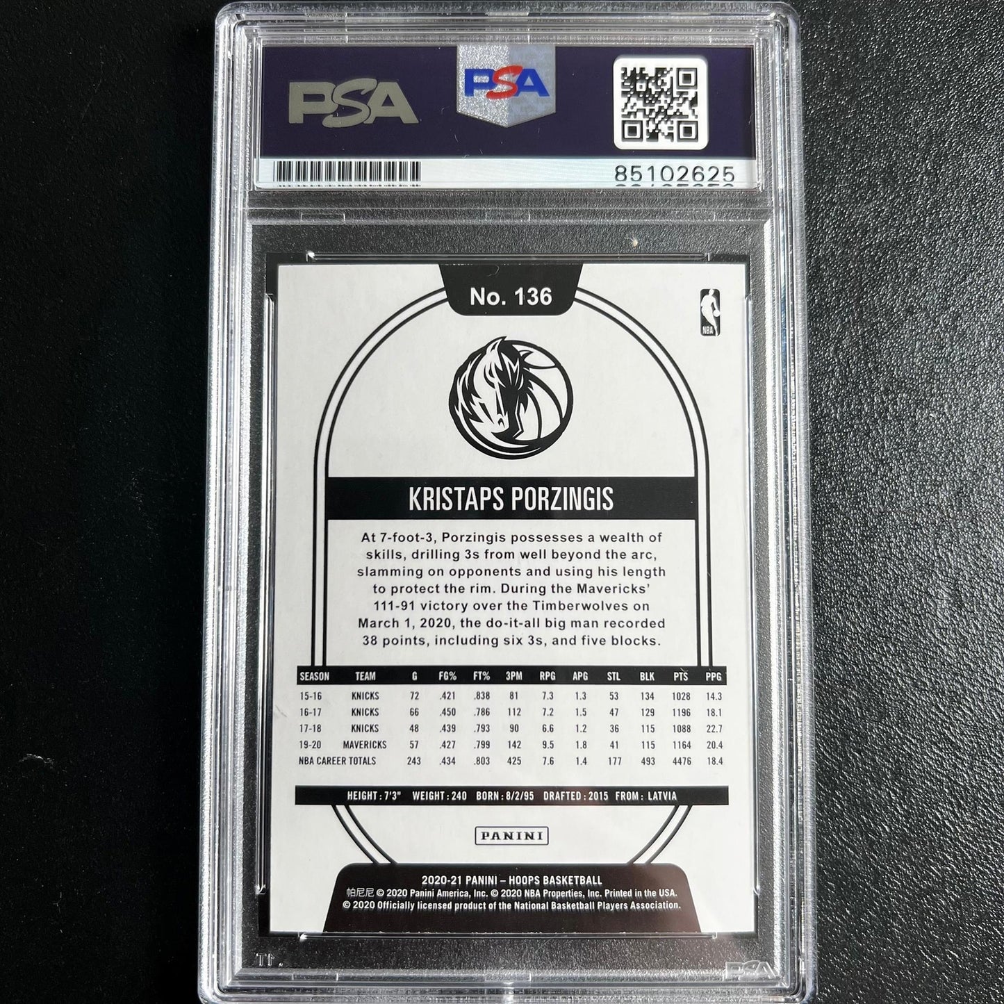 2020-21 Panini Hoops #136 Kristaps Porzingis Signed Card AUTO PSA Slabbed RC Kni