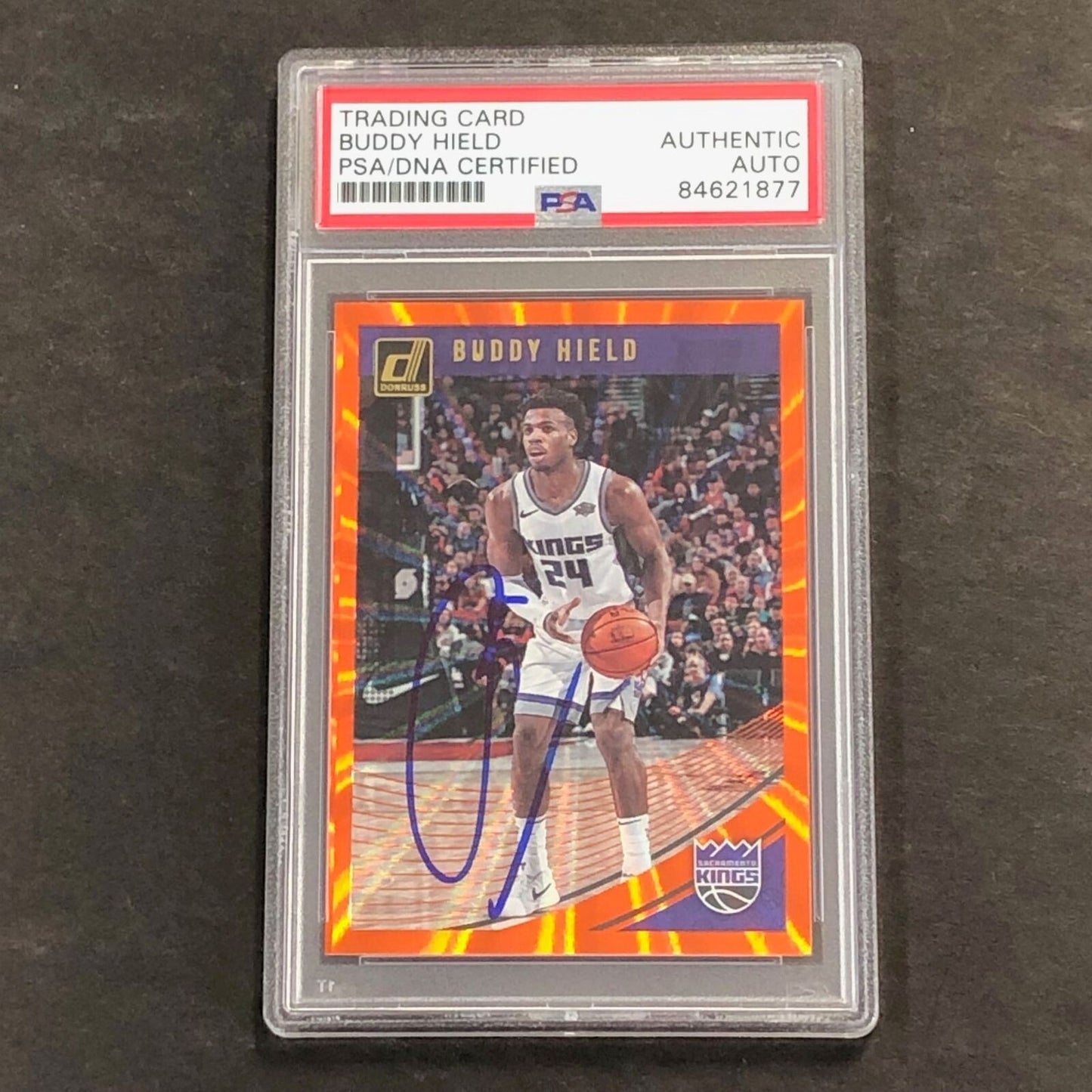 2018-19 Panini Donruss Orange Laser #71 Buddy Hield Signed Card AUTO PSA Slabbed