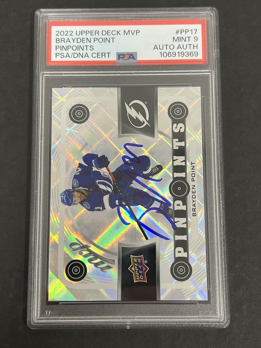 2022 Upper Deck MVP Pinpoints #PP17 Brayden Point signed card PSA 9 Auto A