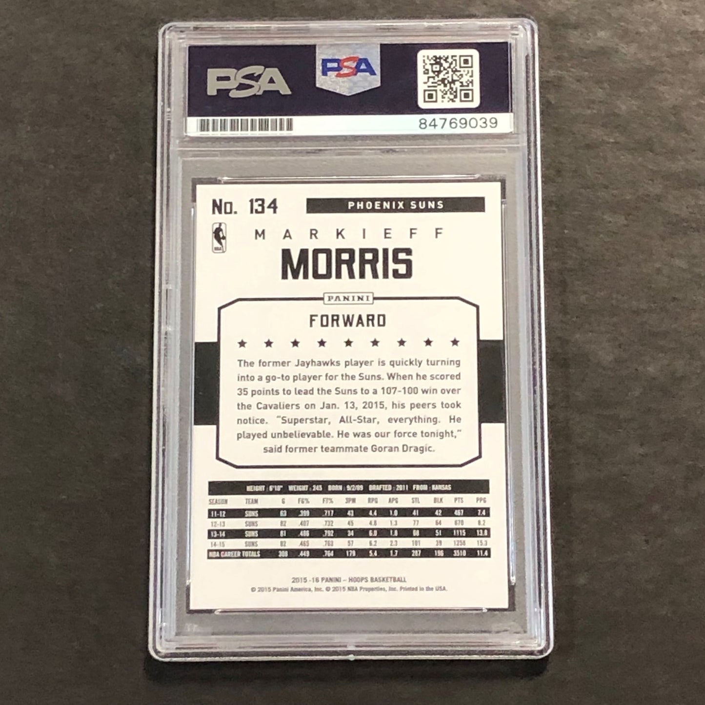 2015-16 NBA Hoops #134 Markieff Morris Signed Card AUTO GRADE 10 PSA Slabbed Sun