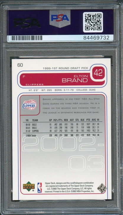 2002-03 Upper Deck #60 Elton Brand Signed Card AUTO PSA Slabbed Clippers