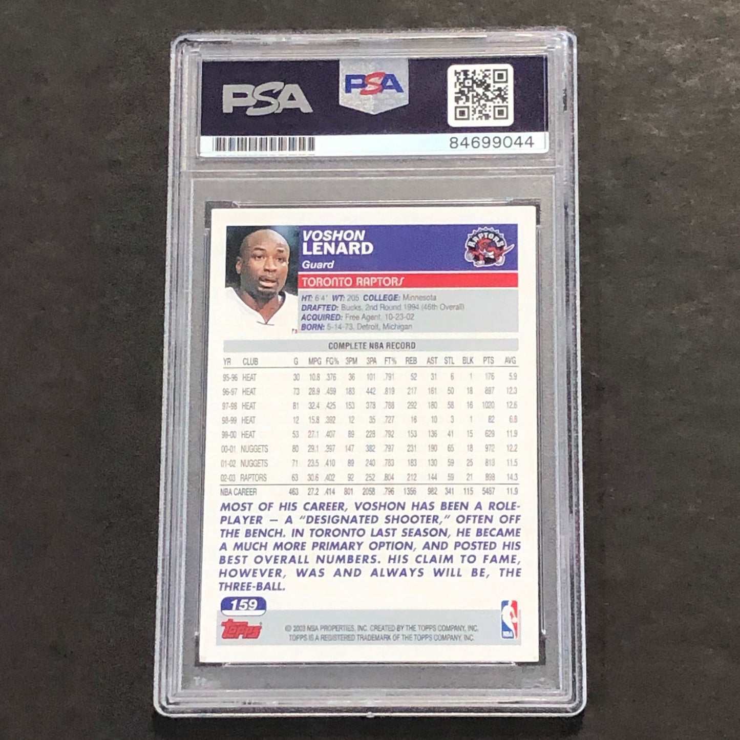 2003-04 Topps #159 Voshon Lenard Signed Card PSA Slabbed Raptors