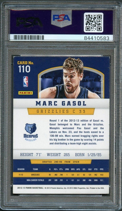 2012-13 Panini Basketball #110 Marc Gasol Signed Card AUTO 10 PSA Slabbed Grizzl