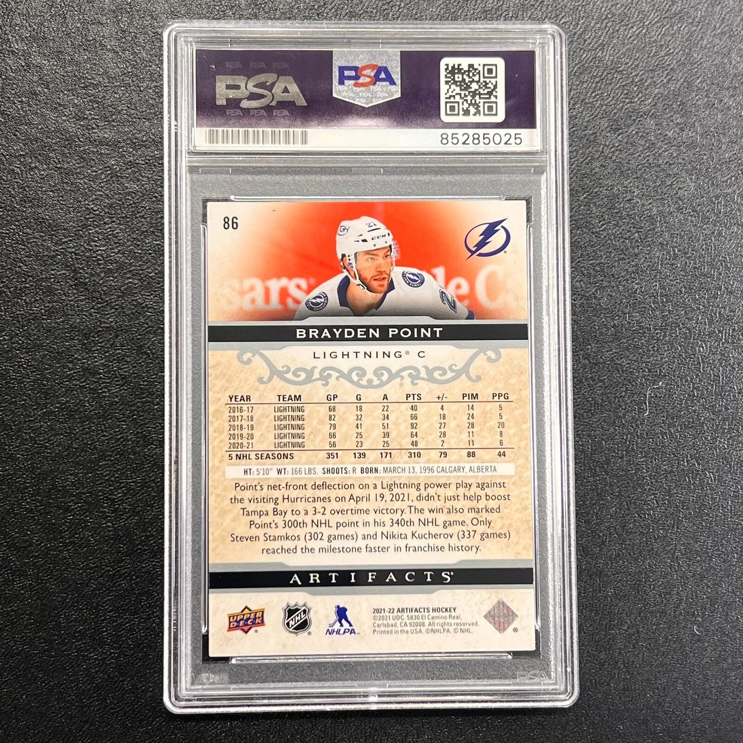 2021-22 Upper Deck Artifacts #86 Brayden Point Signed Card AUTO PSA/DNA slabbed