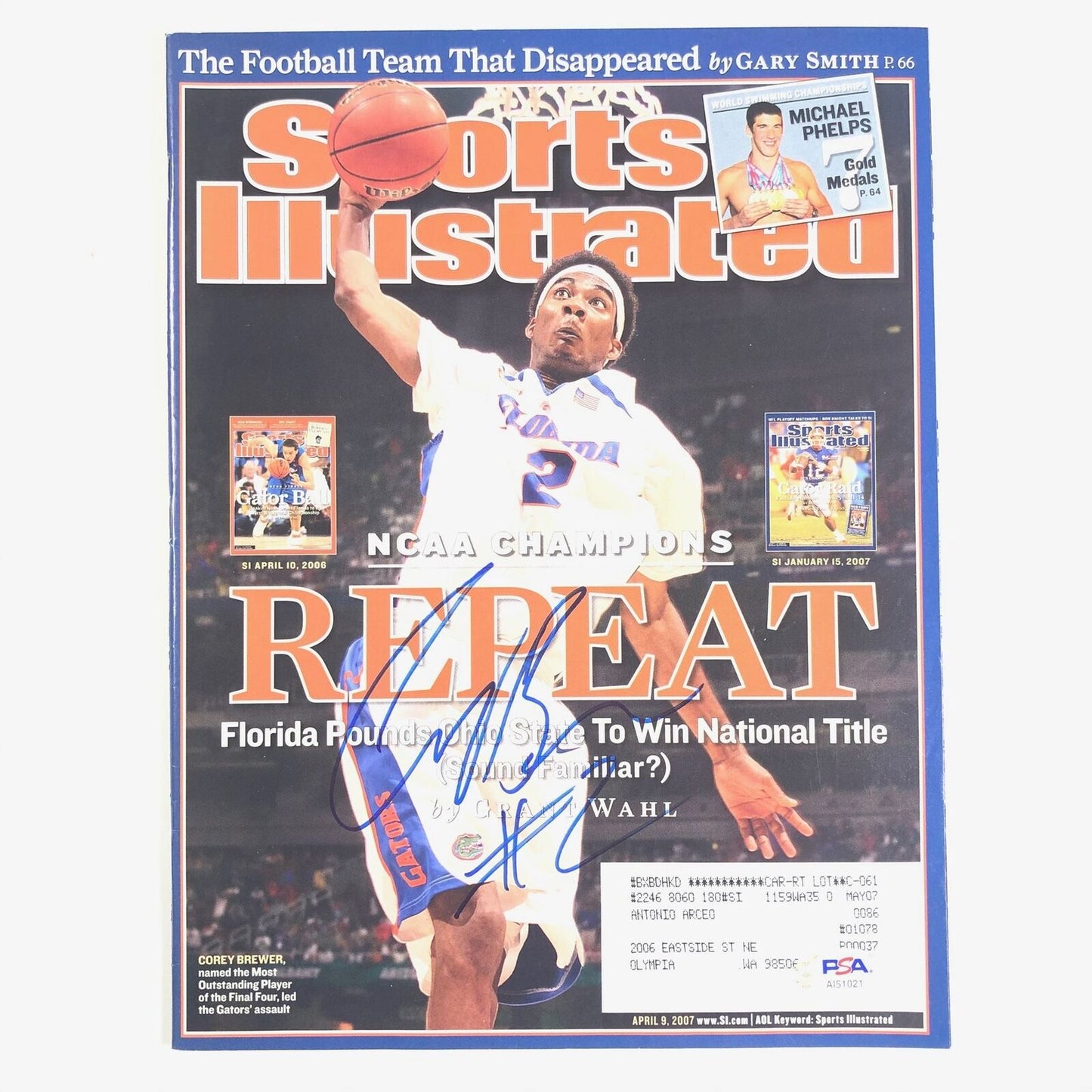 Corey Brewer Signed SI Magazine PSA/DNA Florida Gators Autographed