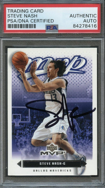 2003 Upper Deck MVP #28 Steve Nash Signed Card AUTO PSA Slabbed Mavericks