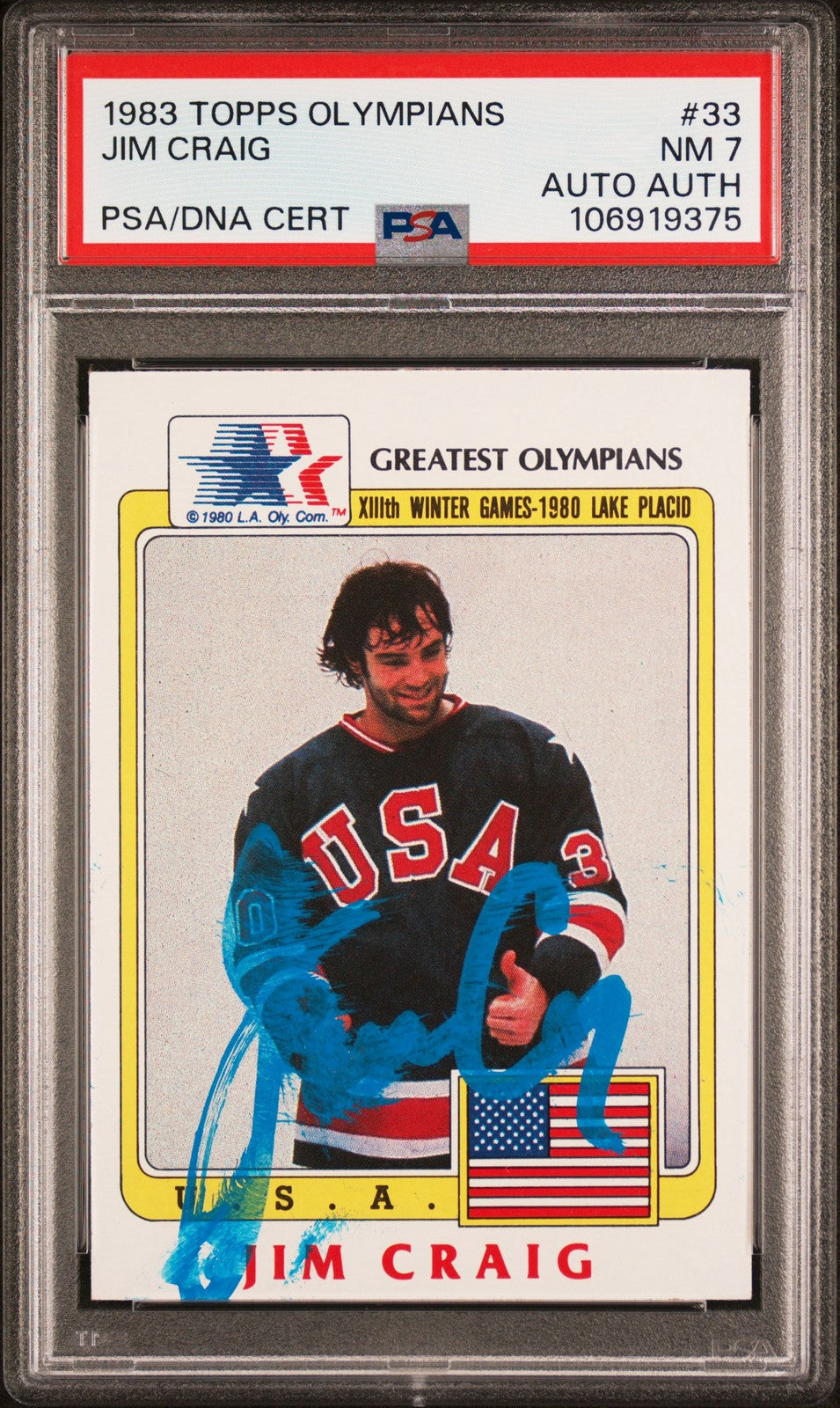 1983 Topps History's Greatest Olympians #33 Jim Craig signed card PSA 7 Auto A