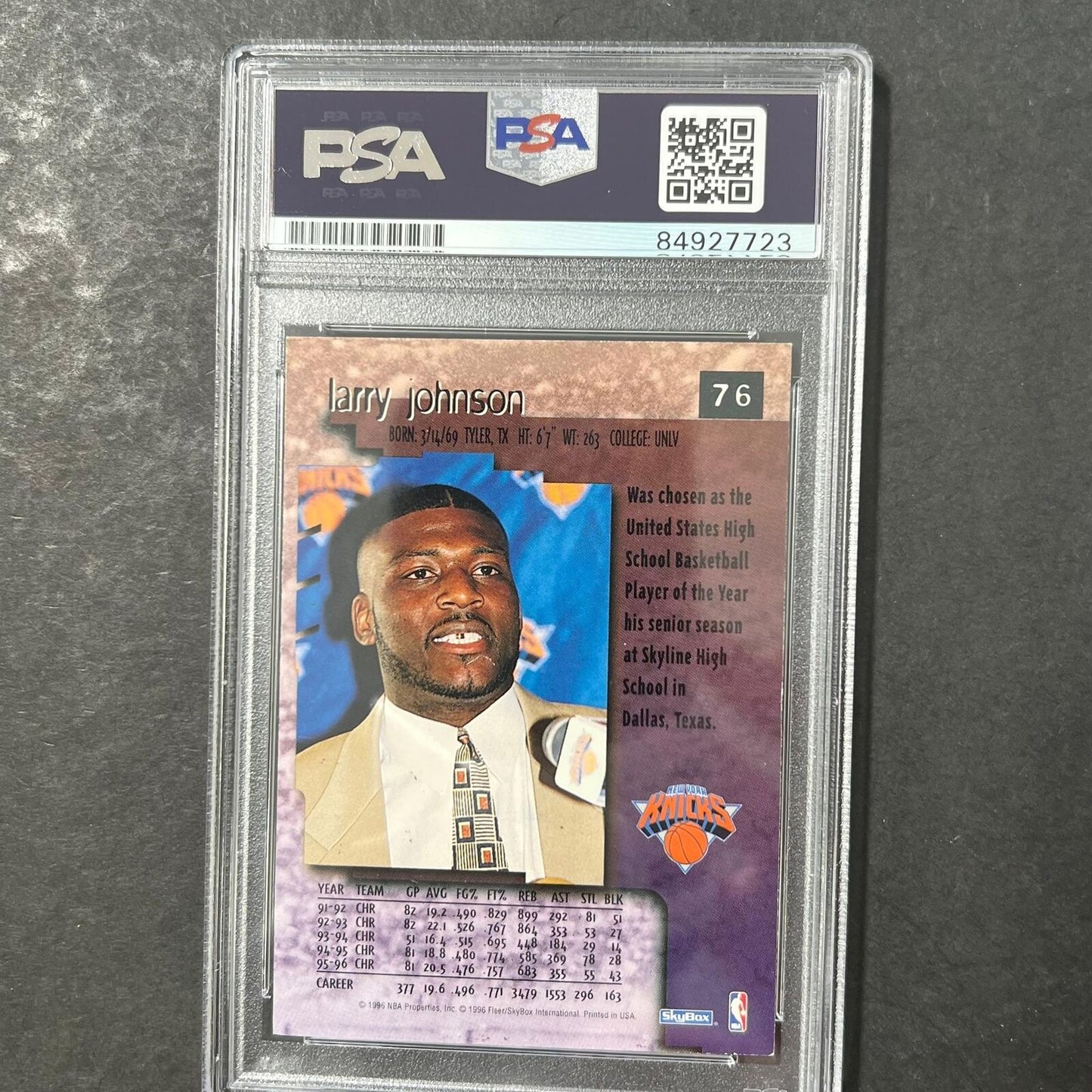 1996 Skybox #76 Larry Johnson Signed Card AUTO 10 PSA Slabbed Knicks